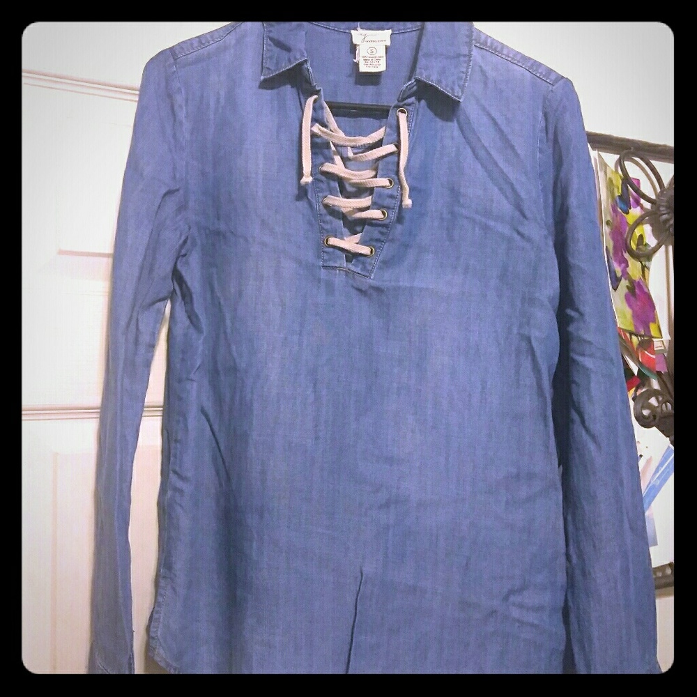 Andrea jovine denim long sleeve string tie shirt